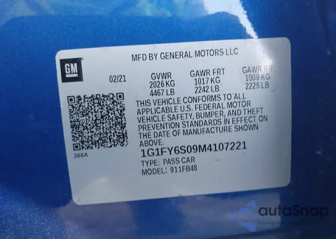 2021 Chevrolet Bolt Ev Fwd Lt z USA, uszkodzony, nr VIN 1G1FY6S09M4107221